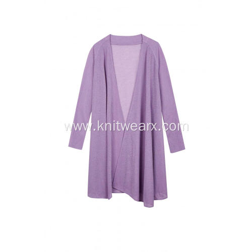 Women's Knitted Lurex Raglan Open Front Cardigan